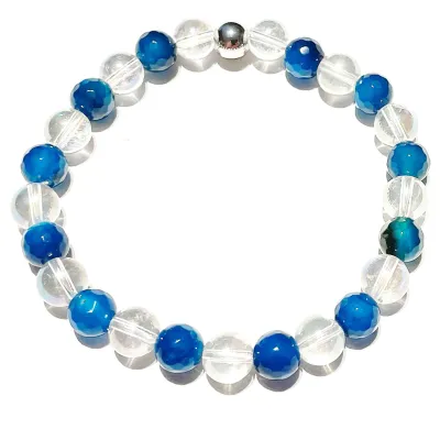 Achat blau mit Angel Aura Edelstein Stretch Armband Längenwahl