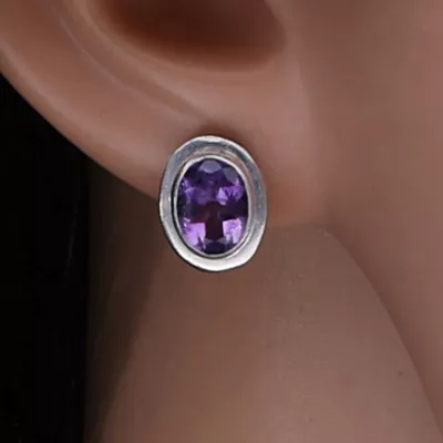 Amethyst facettiert Edelstein Ohrstecker Silber rhodoniert oval violett lila