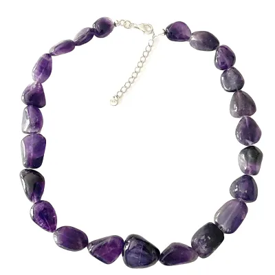 Amethyst  violett dunkel Edelstein Nugget Kette Halskette mit Verlängerung