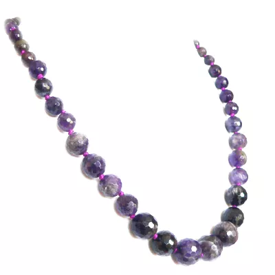 Amethyst facettiert Kugel Halskette Kette Verlauf geknotet