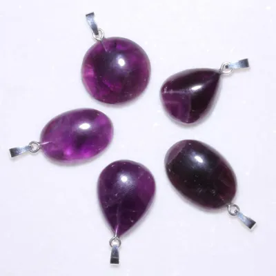 Amethyst dunkelviolett violett Cabochon Edelstein Ketten Trommelstein Silber Anhänger