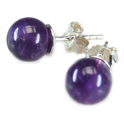 Amethyst Edelstein Kugel Ohrstecker Echtsilber