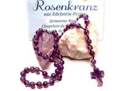 Rosenkranz Amethyst Edelstein 59 Kugeln mit Kreuz