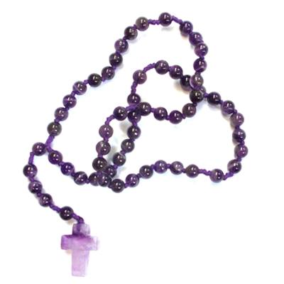 Rosenkranz Amethyst Edelstein 59 Kugeln mit Kreuz