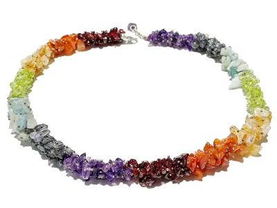 Chakra Chakren Edelstein Designer Kette Collier geflochten mehrfarbig 50 cm