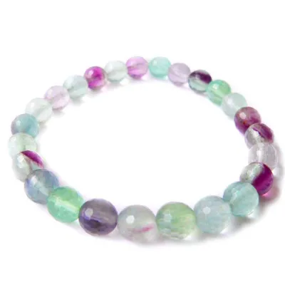 Fluorit Regenbogenfluorit Edelstein Kugel Armband facettiert 8 mm