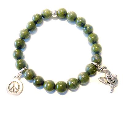 Peace Frieden Jade Serpentin grün Edelstein Armband mit Symbol Anhänger Längenwahl