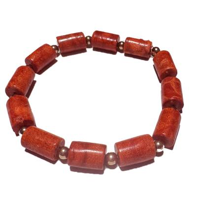 Schaumkoralle rot Hämatit gold Edelstein Stretch Zylinder Armband Längenwahl