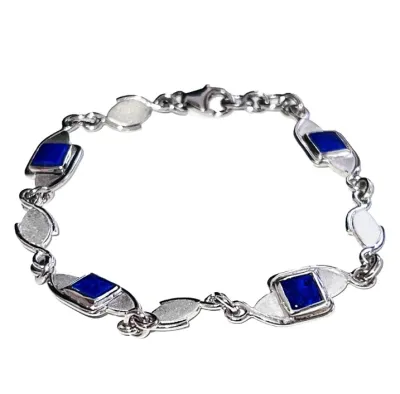 Lapislazuli platiniert hochglanzbestrahlt 925er Silber Armband