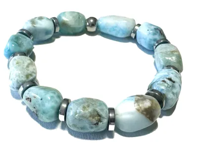 Larimar hellblau Hämatit Edelstein Nugget Armband Stretcharmband Längen Wahl