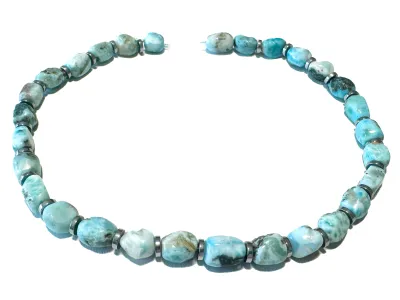 Larimar Hämatit Edelstein Nugget Kette Halskette Collier blau hellblau Größenwahl