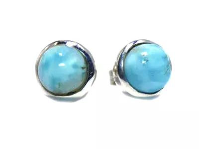 Larimar Edelstein Ohrstecker 8mm blau in Echtsilber gefasst