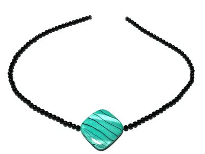 Onyx schwarz Edelsteinkette mit Glaswachsperle mint türkis Längenwahl