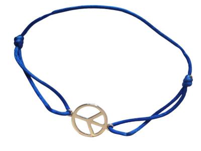 Peace Frieden Symbol Armband Baumwolle Silber rhodoniert blau