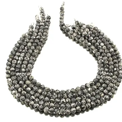 Pinolith Edelstein Kette Halskette 45 cm schwarz weiß