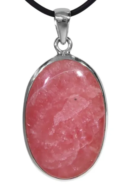 Rhodochrosit rose oval Edelstein Ketten Anhänger Silberfassung Cabochon