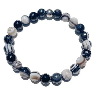 Sardonyx facettiert grau schwarz Edelstein Stretch Armband Längen Wahl