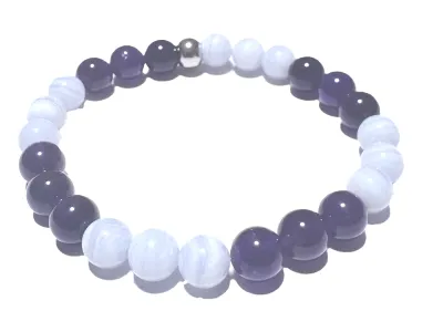 SCHÜTZE: Amethyst Chalcedon Edelstein Stretch Armband Größenwahl