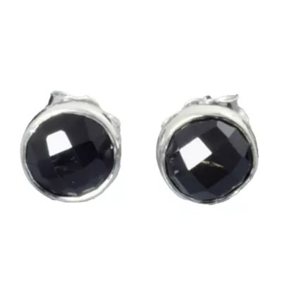 Spinell Edelstein Ohrstecker Checker Cut 6 mm Echtsilber schwarz