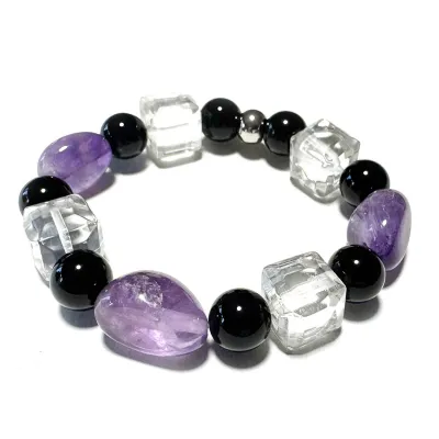 STEINBOCK: Amethyst Bergkristall Onyx Sternzeichen Stretch Edelstein Armband