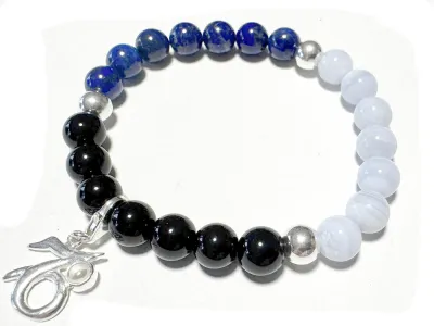 STEINBOCK: Lapislazuli Chalcedon Turmalin Sternzeichen Button Stretch Edelstein Armband mit Charm