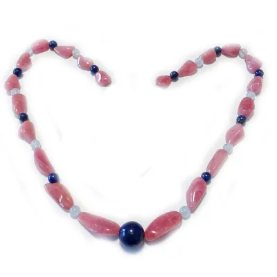 STIER: Rhodochrosit Aquamarin Lapislazuli Edelstein Hals Kette Verlauf 50 cm