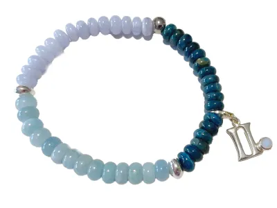 ZWILLINGE: Chalcedon Aquamarin Apatit Sternzeichen Stretch Armband mit Charm