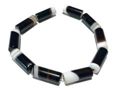 Achat schwarz weiß Zylinder Edelstein Stretch Armband