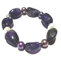 Amethyst violett Nuggets Süßwasserperle Muschelkern Edelstein Stretch Armband Längen Wahl