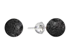 Lava schwarz Silber Ohrstecker Ohrringe Kugelohrringe 8 mm