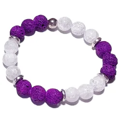 Lava violett Bergkristall weiß Edelstein Stretch Armband