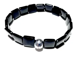 Obsidian Edelstein Quadrat Stretch Armband Längenwahl mit Smiley