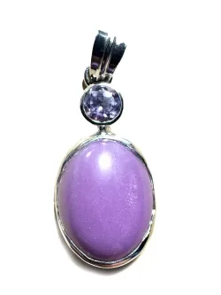 Phosphosiderit mit Amethyst oval Edelstein Ketten Designer Anhänger Silberfassung