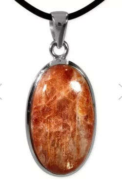 Sonnenstein Cabochon Edelstein Anhänger Silberfassung Indien orange gelb