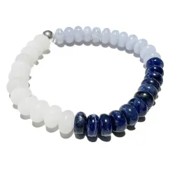 STEINBOCK: Lapislazuli Chalcedon Bergkristall Sternzeichen Button Stretch Edelstein Armband